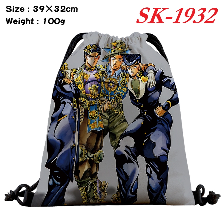 JoJos Bizarre Adventure cartoon Waterproof Nylon Full Color Drawstring Pocket 39x32cm 
