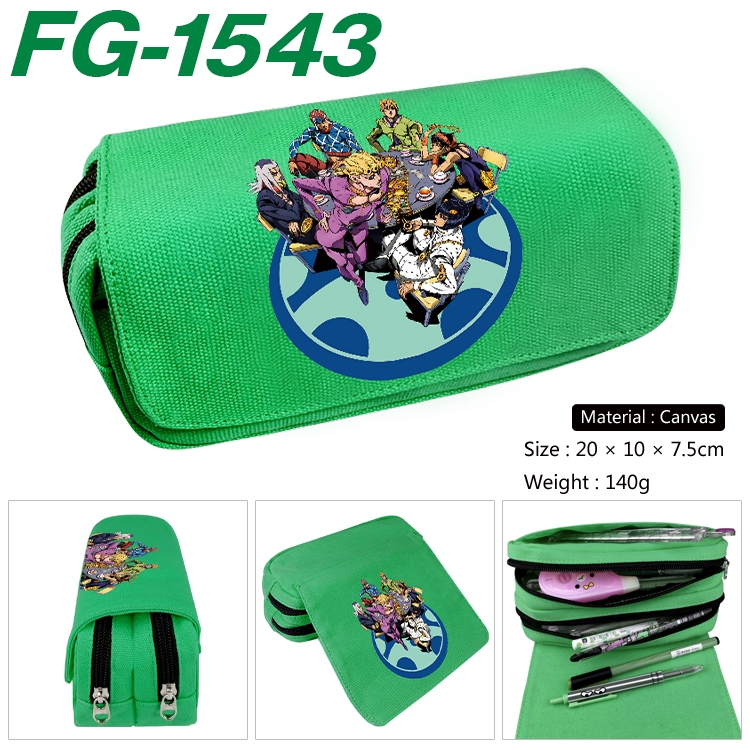 JoJos Bizarre Adventure Anime Multi-Function Double Zipper Canvas Cosmetic Bag Pen Case 20x10x7.5cm
