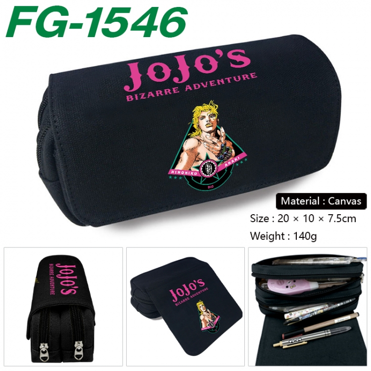 JoJos Bizarre Adventure Anime Multi-Function Double Zipper Canvas Cosmetic Bag Pen Case 20x10x7.5cm