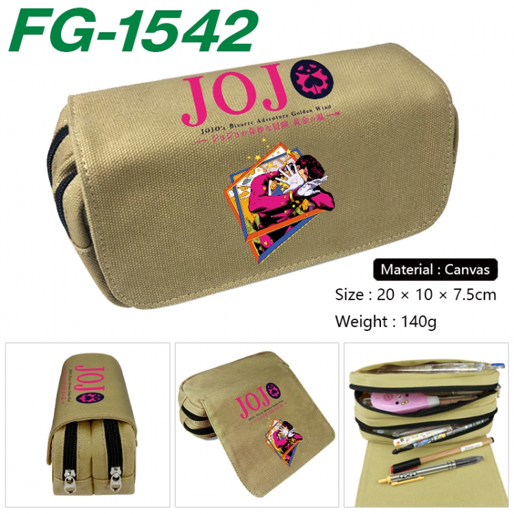 JoJos Bizarre Adventure Anime Multi-Function Double Zipper Canvas Cosmetic Bag Pen Case 20x10x7.5cm