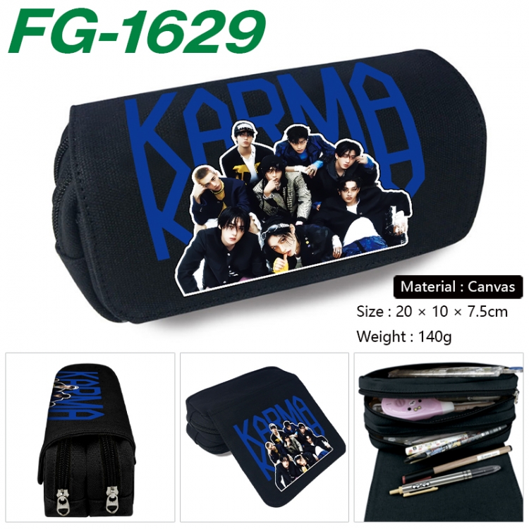 StrayKids Anime Multi-Function Double Zipper Canvas Cosmetic Bag Pen Case 20x10x7.5cm