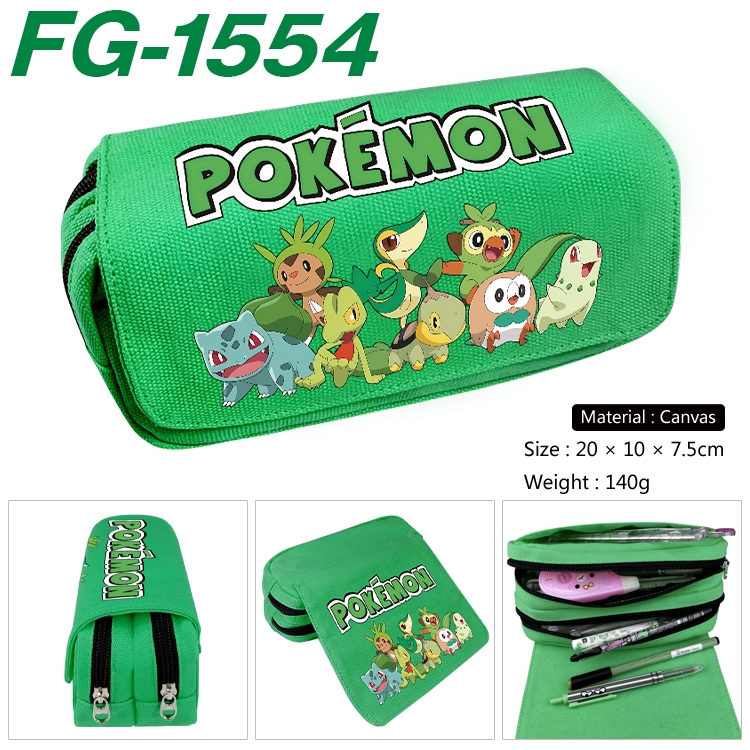 Pokemon Anime Multi-Function Double Zipper Canvas Cosmetic Bag Pen Case 20x10x7.5cm