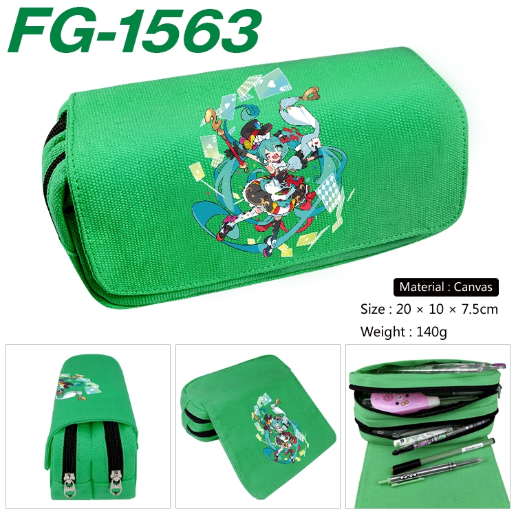 Hatsune Miku Anime Multi-Function Double Zipper Canvas Cosmetic Bag Pen Case 20x10x7.5cm