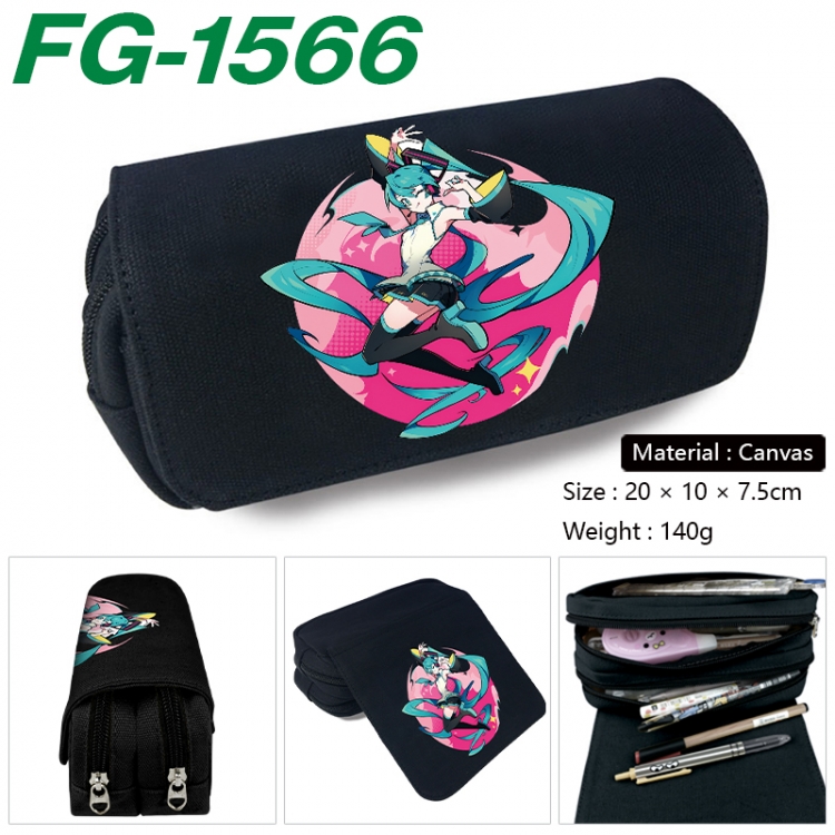 Hatsune Miku Anime Multi-Function Double Zipper Canvas Cosmetic Bag Pen Case 20x10x7.5cm