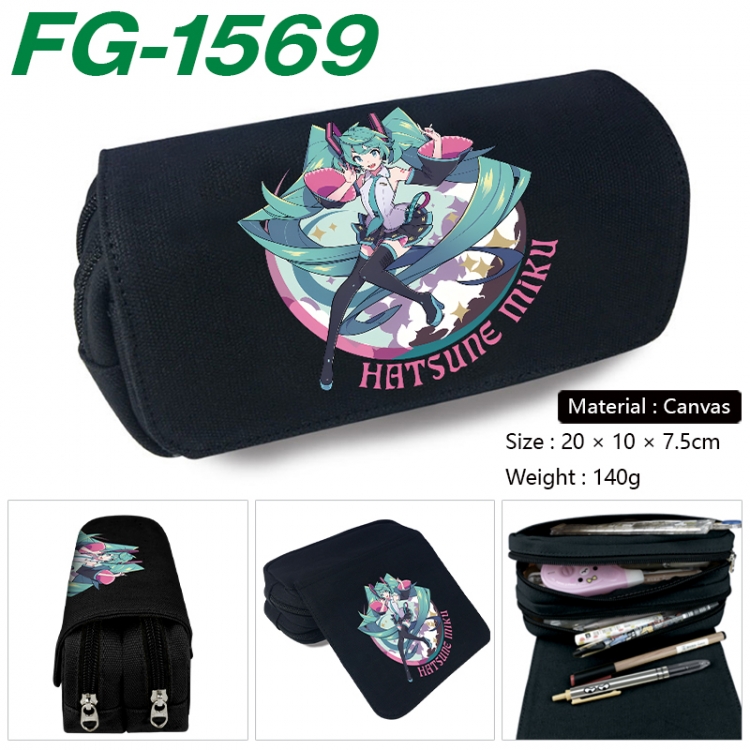 Hatsune Miku Anime Multi-Function Double Zipper Canvas Cosmetic Bag Pen Case 20x10x7.5cm