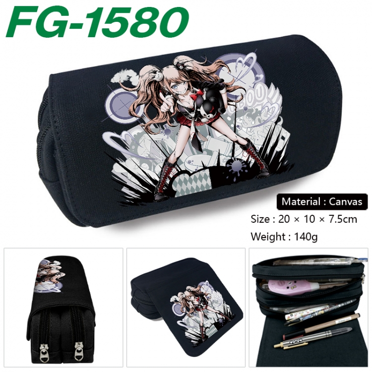 Dangan-Ronpa Anime Multi-Function Double Zipper Canvas Cosmetic Bag Pen Case 20x10x7.5cm