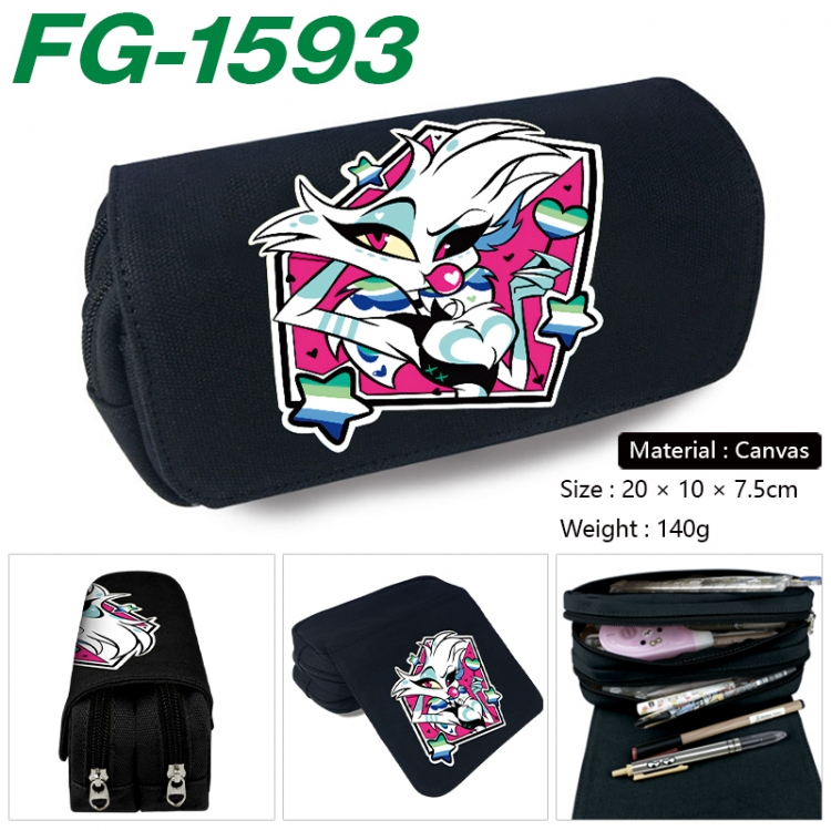 Hazbin Hotel Anime Multi-Function Double Zipper Canvas Cosmetic Bag Pen Case 20x10x7.5cm