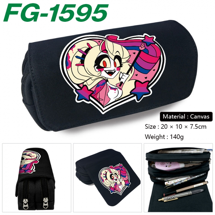 Hazbin Hotel Anime Multi-Function Double Zipper Canvas Cosmetic Bag Pen Case 20x10x7.5cm