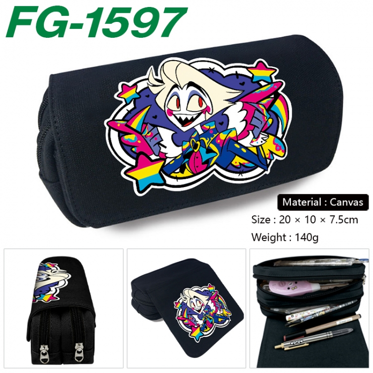Hazbin Hotel Anime Multi-Function Double Zipper Canvas Cosmetic Bag Pen Case 20x10x7.5cm