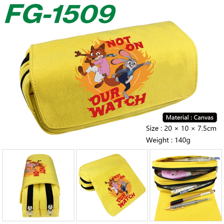 Zootopia Anime Multi-Function Double Zipper Canvas Cosmetic Bag Pen Case 20x10x7.5cm