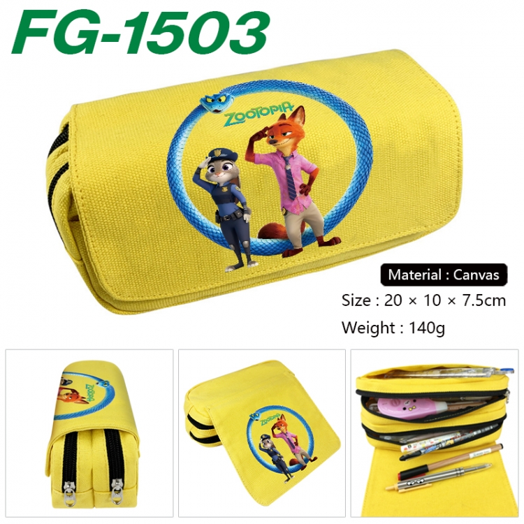 Zootopia Anime Multi-Function Double Zipper Canvas Cosmetic Bag Pen Case 20x10x7.5cm