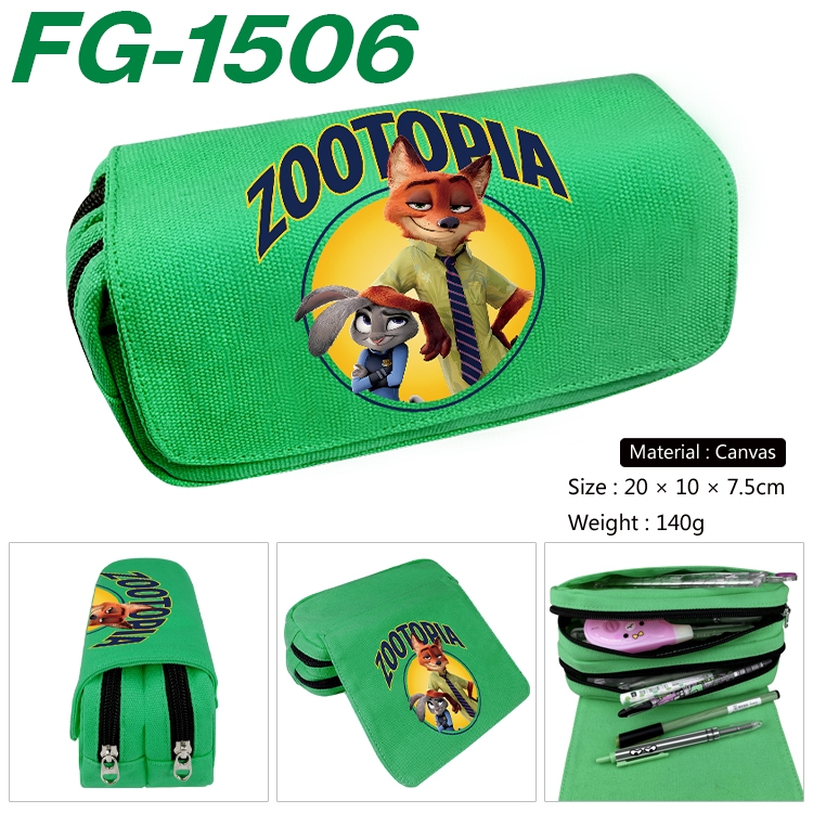 Zootopia Anime Multi-Function Double Zipper Canvas Cosmetic Bag Pen Case 20x10x7.5cm