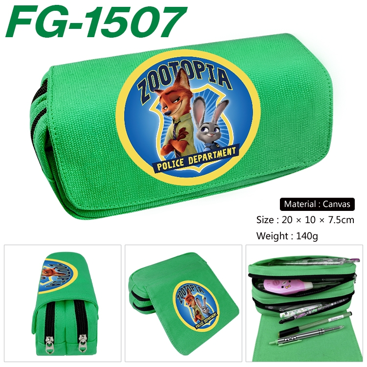 Zootopia Anime Multi-Function Double Zipper Canvas Cosmetic Bag Pen Case 20x10x7.5cm