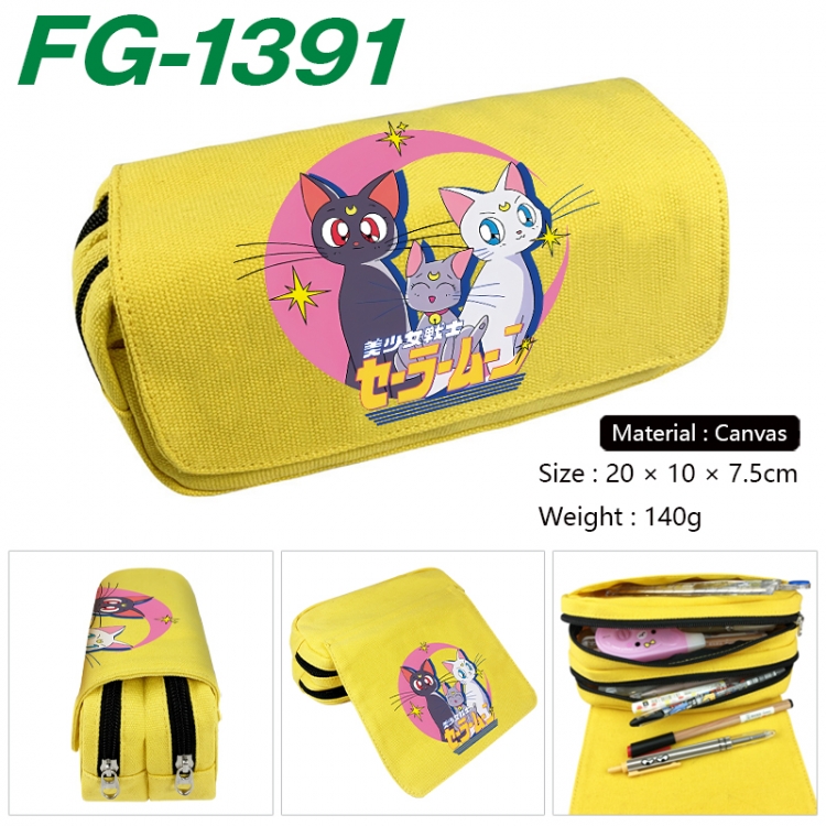 sailormoon Anime Multi-Function Double Zipper Canvas Cosmetic Bag Pen Case 20x10x7.5cm