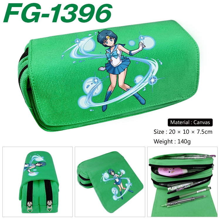sailormoon Anime Multi-Function Double Zipper Canvas Cosmetic Bag Pen Case 20x10x7.5cm