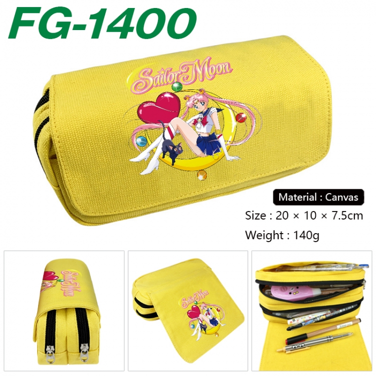 sailormoon Anime Multi-Function Double Zipper Canvas Cosmetic Bag Pen Case 20x10x7.5cm
