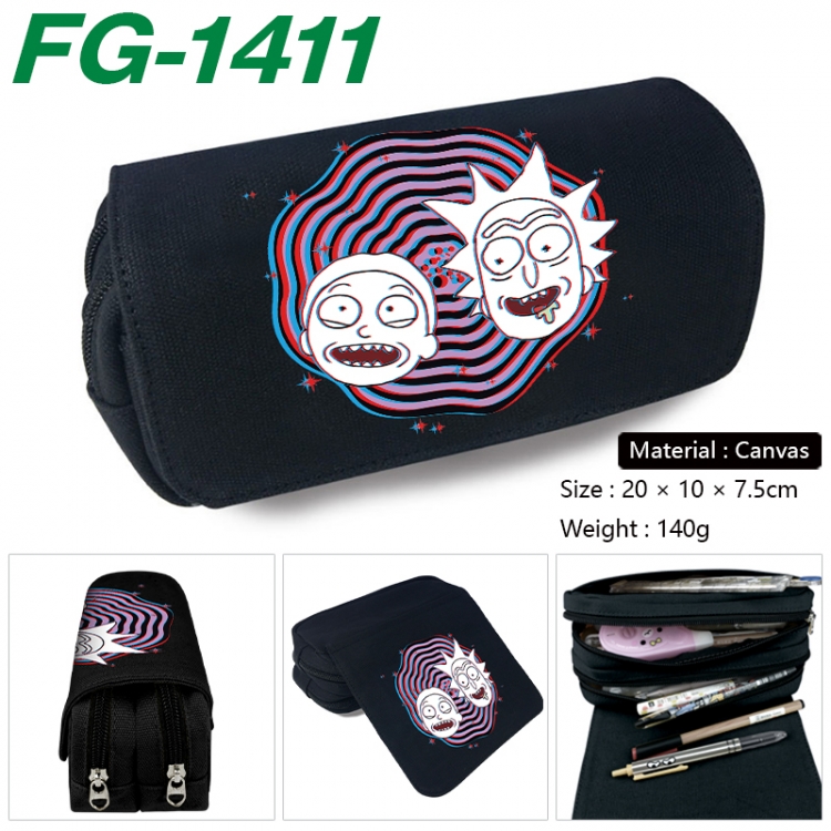 Rick and Morty Anime Multi-Function Double Zipper Canvas Cosmetic Bag Pen Case 20x10x7.5cm