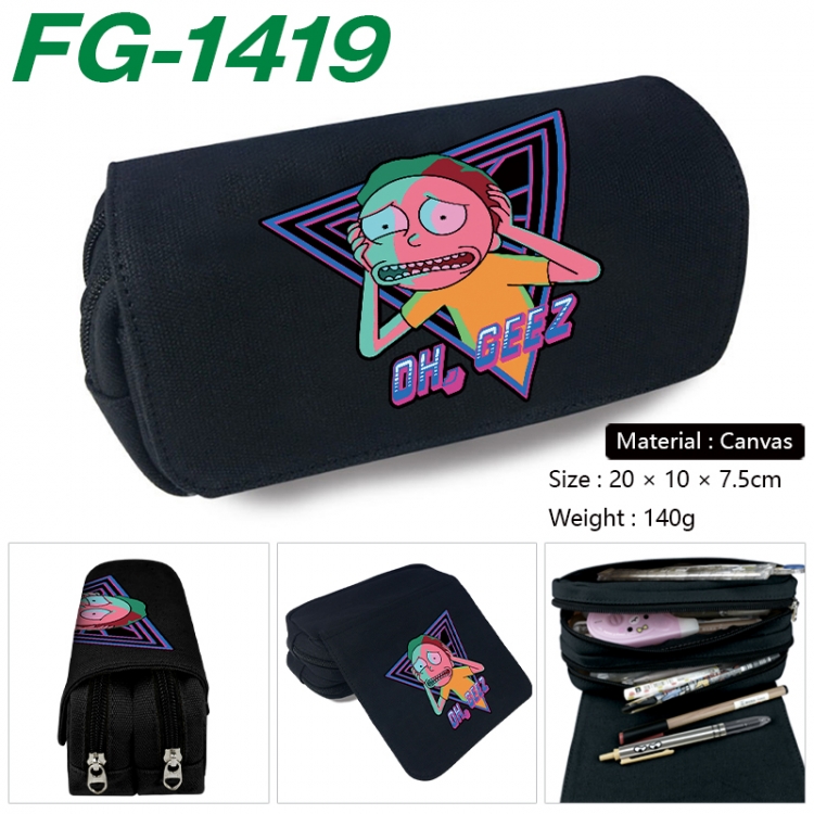 Rick and Morty Anime Multi-Function Double Zipper Canvas Cosmetic Bag Pen Case 20x10x7.5cm