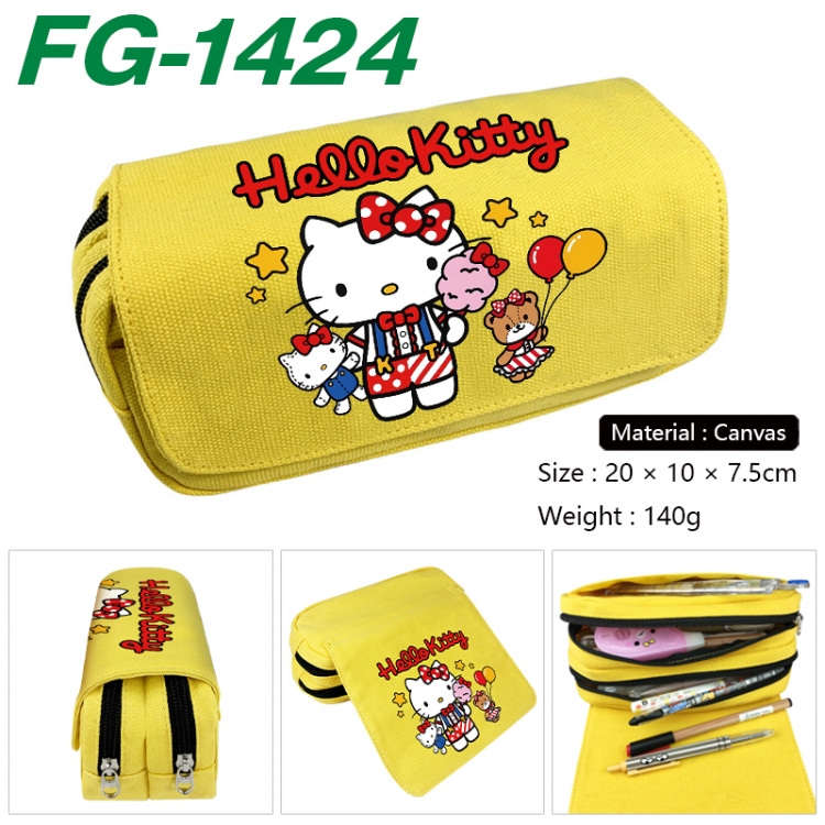 Sanrio Anime Multi-Function Double Zipper Canvas Cosmetic Bag Pen Case 20x10x7.5cm