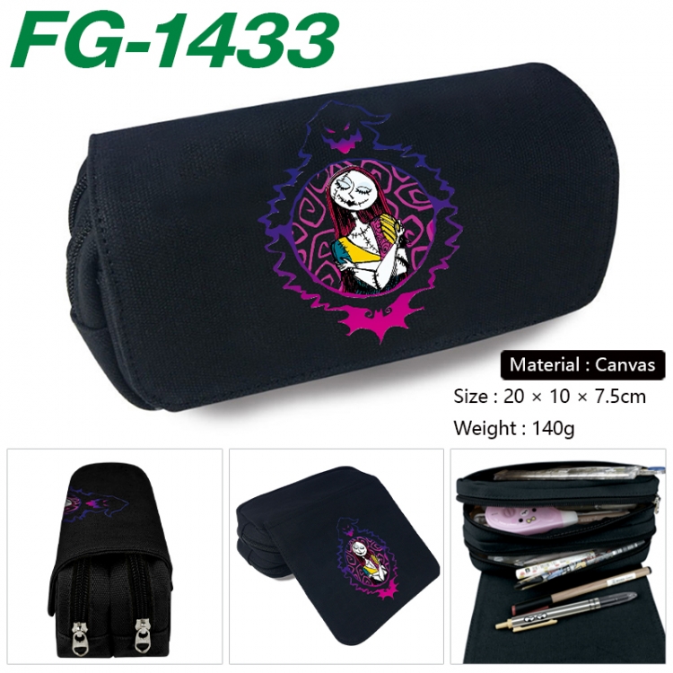The Nightmare Before Christmas Anime Multi-Function Double Zipper Canvas Cosmetic Bag Pen Case 20x10x7.5cm