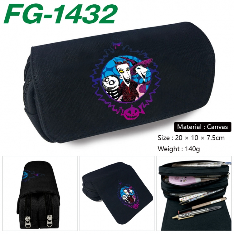 The Nightmare Before Christmas Anime Multi-Function Double Zipper Canvas Cosmetic Bag Pen Case 20x10x7.5cm