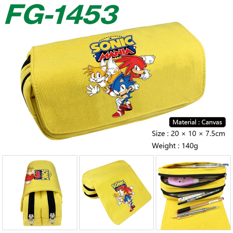 Sonic The Hedgehog Anime Multi-Function Double Zipper Canvas Cosmetic Bag Pen Case 20x10x7.5cm