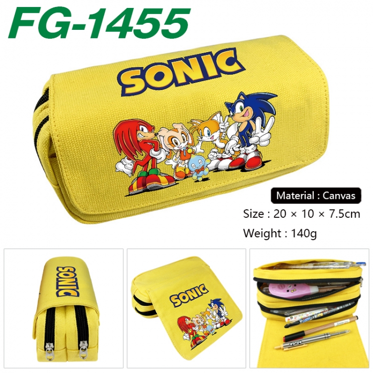 Sonic The Hedgehog Anime Multi-Function Double Zipper Canvas Cosmetic Bag Pen Case 20x10x7.5cm