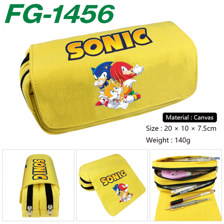 Sonic The Hedgehog Anime Multi-Function Double Zipper Canvas Cosmetic Bag Pen Case 20x10x7.5cm