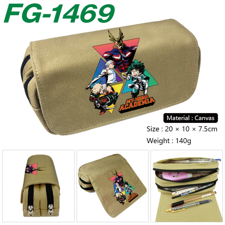 My Hero Academia Anime Multi-Function Double Zipper Canvas Cosmetic Bag Pen Case 20x10x7.5cm