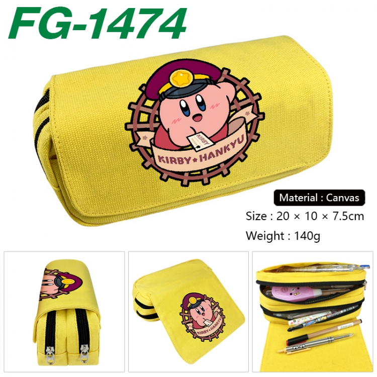 Kirby Anime Multi-Function Double Zipper Canvas Cosmetic Bag Pen Case 20x10x7.5cm