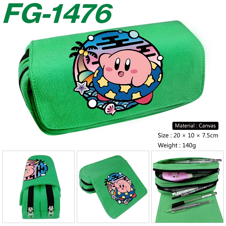 Kirby Anime Multi-Function Double Zipper Canvas Cosmetic Bag Pen Case 20x10x7.5cm