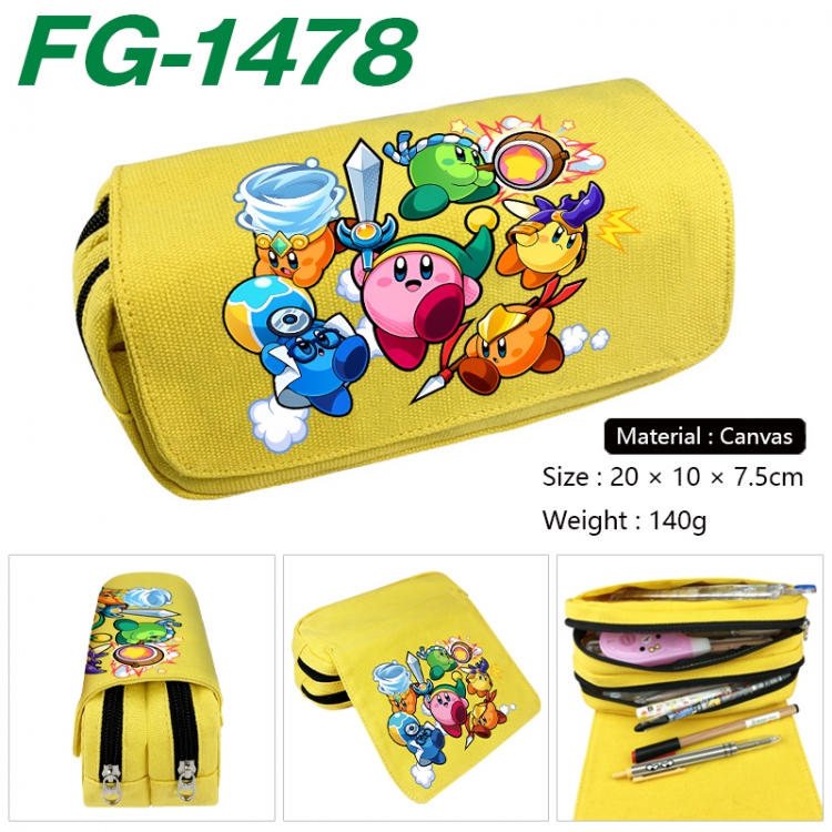 Kirby Anime Multi-Function Double Zipper Canvas Cosmetic Bag Pen Case 20x10x7.5cm