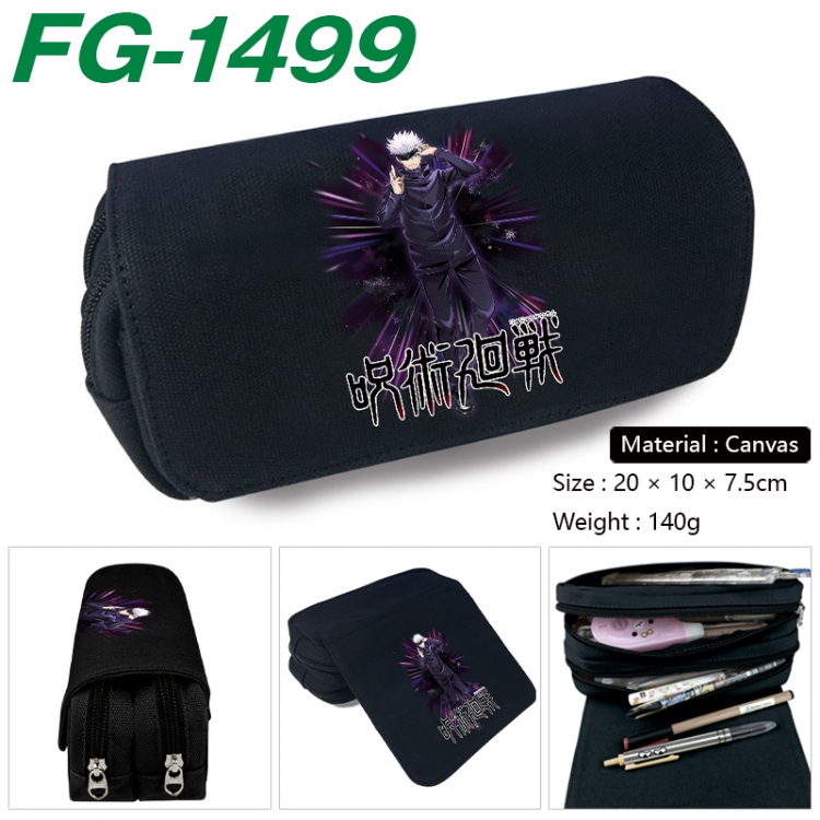 Jujutsu Kaisen Anime Multi-Function Double Zipper Canvas Cosmetic Bag Pen Case 20x10x7.5cm