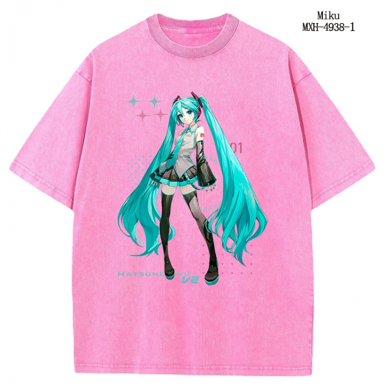Hatsune Miku Anime peripheral pure cotton washed and worn T-shirt from S to 2XL