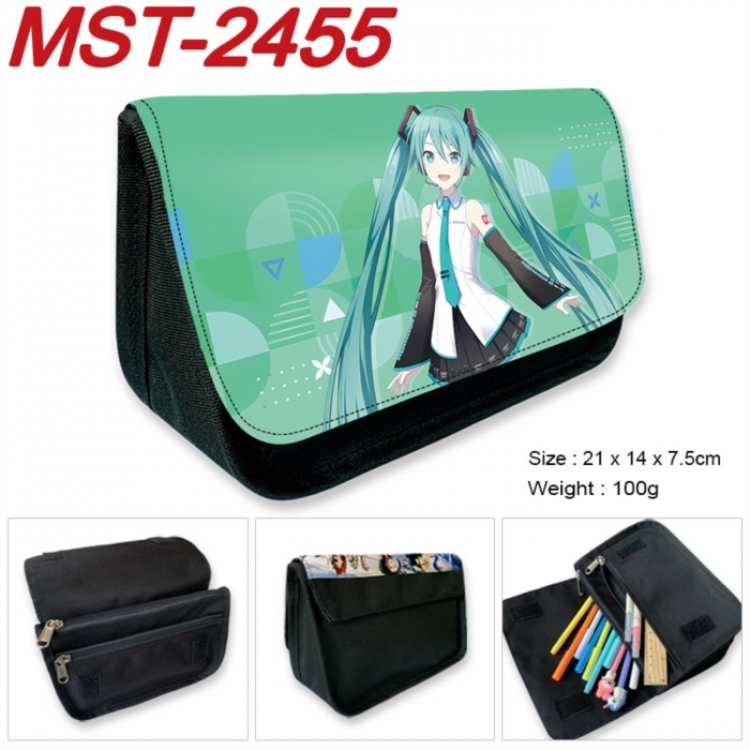 Hatsune Miku Anime Velcro canvas zipper pencil case Pencil Bag 21x14x7.5cm