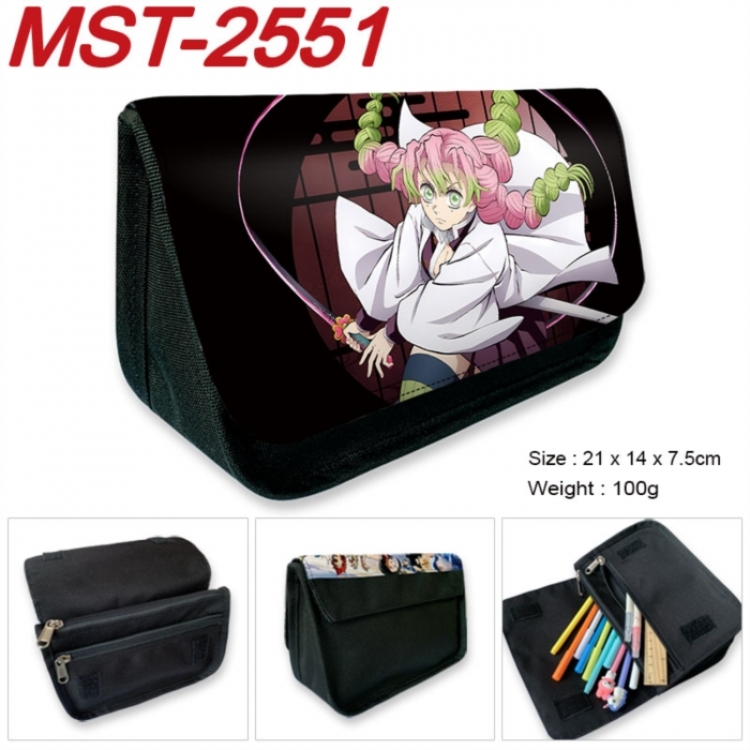 Demon Slayer Kimets Anime Velcro canvas zipper pencil case Pencil Bag 21x14x7.5cm