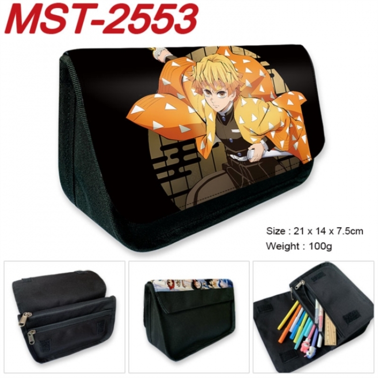Demon Slayer Kimets Anime Velcro canvas zipper pencil case Pencil Bag 21x14x7.5cm