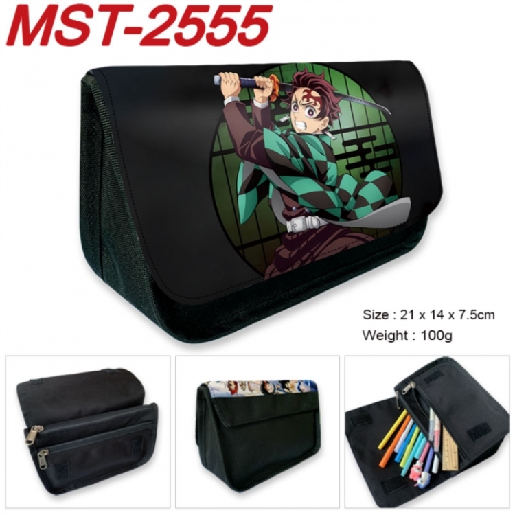 Demon Slayer Kimets Anime Velcro canvas zipper pencil case Pencil Bag 21x14x7.5cm