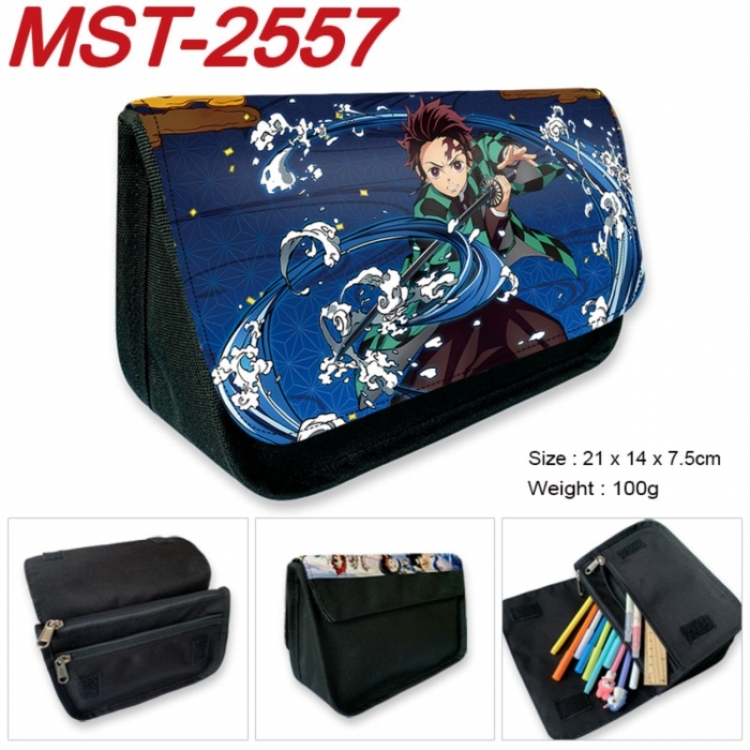 Demon Slayer Kimets Anime Velcro canvas zipper pencil case Pencil Bag 21x14x7.5cm