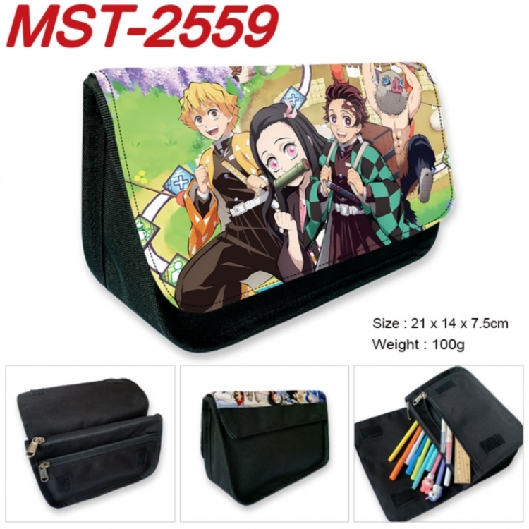 Demon Slayer Kimets Anime Velcro canvas zipper pencil case Pencil Bag 21x14x7.5cm