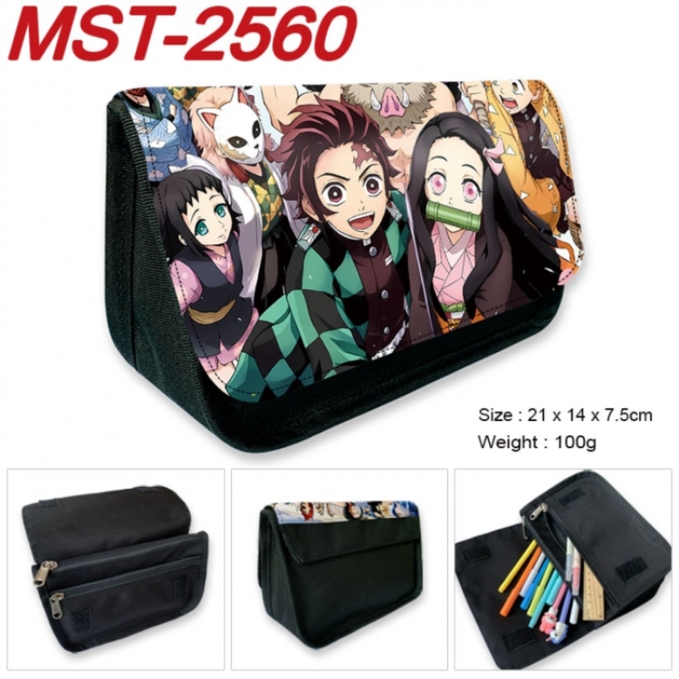 Demon Slayer Kimets Anime Velcro canvas zipper pencil case Pencil Bag 21x14x7.5cm