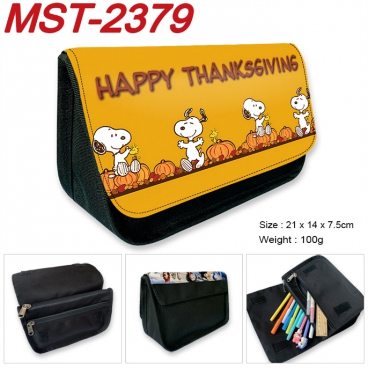 snoopy Anime Velcro canvas zipper pencil case Pencil Bag 21x14x7.5cm