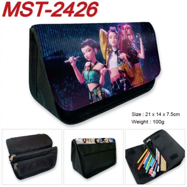 K-Pop:Demon Hunters Anime Velcro canvas zipper pencil case Pencil Bag 21x14x7.5cm