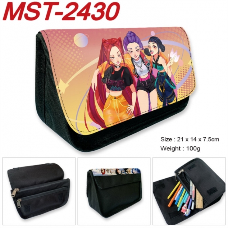 K-Pop:Demon Hunters Anime Velcro canvas zipper pencil case Pencil Bag 21x14x7.5cm