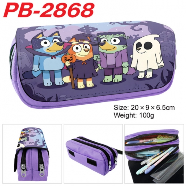 Bluey Anime double-layer pu leather printing pencil case 20x9x6.5cm
