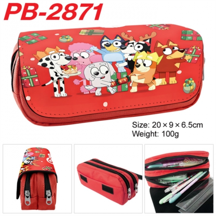 Bluey Anime double-layer pu leather printing pencil case 20x9x6.5cm