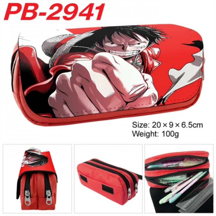 One Piece Anime double-layer pu leather printing pencil case 20x9x6.5cm