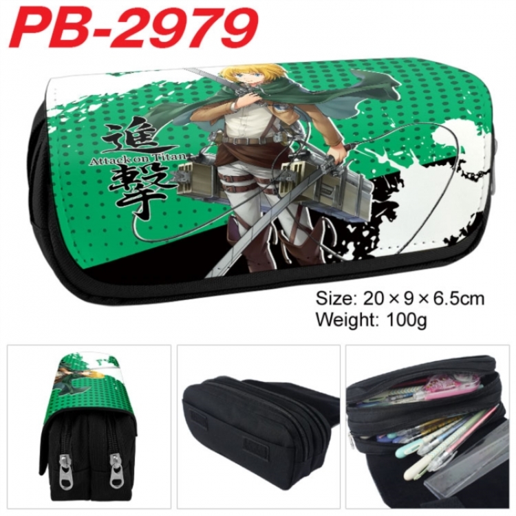 Shingeki no Kyojin Anime double-layer pu leather printing pencil case 20x9x6.5cm