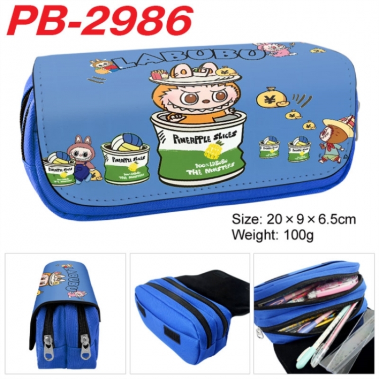 Labubu Anime double-layer pu leather printing pencil case 20x9x6.5cm