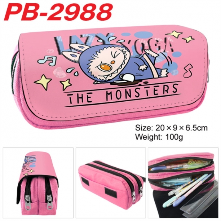 Labubu Anime double-layer pu leather printing pencil case 20x9x6.5cm